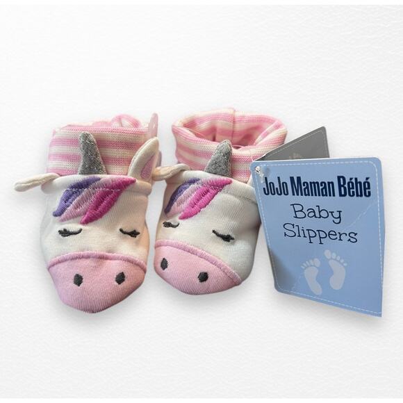 NWT JoJo Maman Bébé Unicorn Baby Slippers, 3-6 Months - Picture 3 of 7